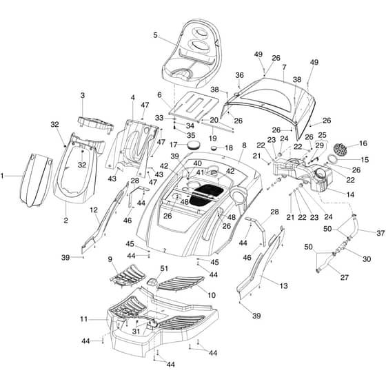 MISTRAL 72/12.5 K H (3in1) VERS - 2017 - Oleo-Mac Ride On Mower Body Diagram