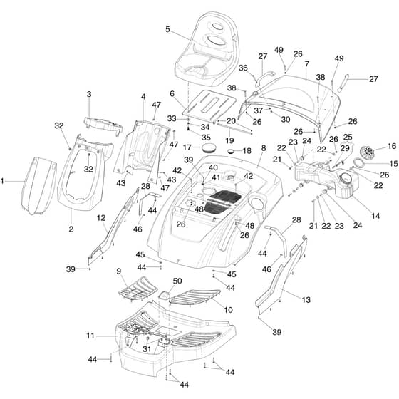 MISTRAL 72/13 H (4in1) E EURO 5 - Oleo-Mac Ride On Mower Body Diagram
