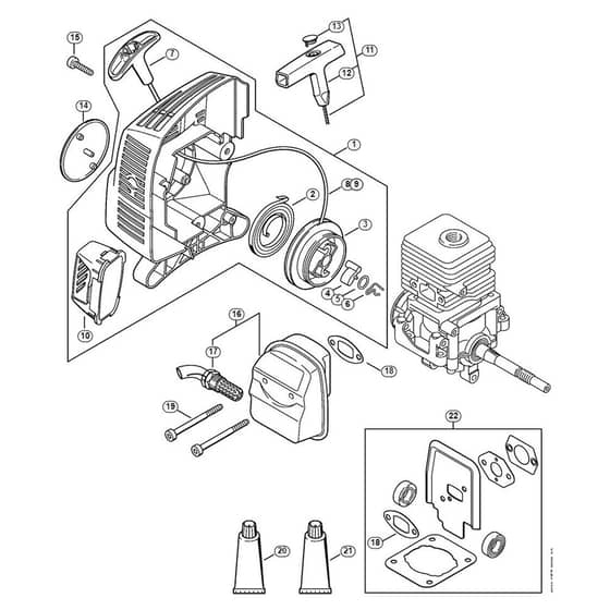 Genuine Stihl MM55-Z / B - Rewind starter, Muffler