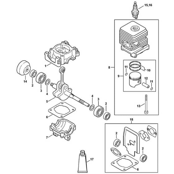 Stihl MM55 - Crankcase, Cylinder - Parts Diagram