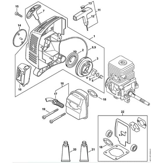 Stihl MM55 - Rewind Starter, Muffler - Parts Diagram