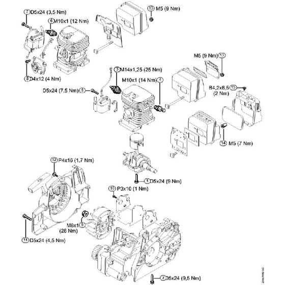 Genuine Stihl MS180 C-BE 2-MIX / U - Tightening torques