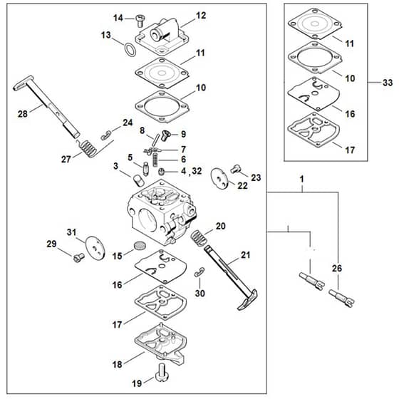 Stihl MS180 C-BE - Carburetor C1Q-S57 - C1Q-S57 - C1Q-S264 - Parts Diagram