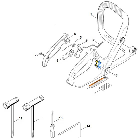 Stihl MS180 C-BE - Handle Frame - Tools - Parts Diagram