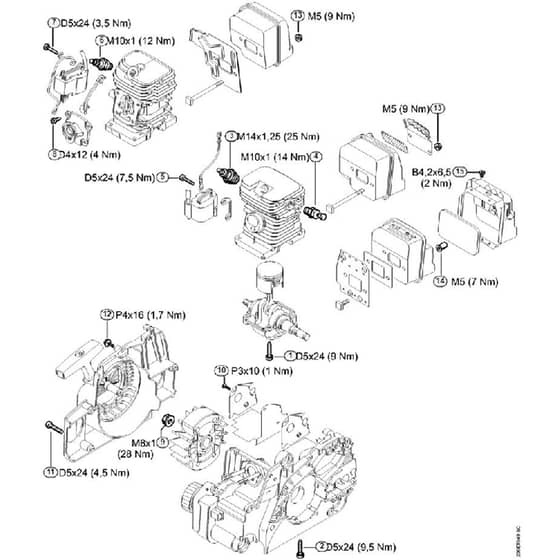 Genuine Stihl MS180 / U - Tightening torques