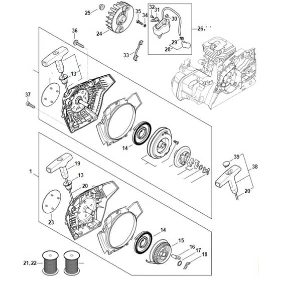 Stihl MS182 - Rewind Starter - Ignition System - Parts Diagram