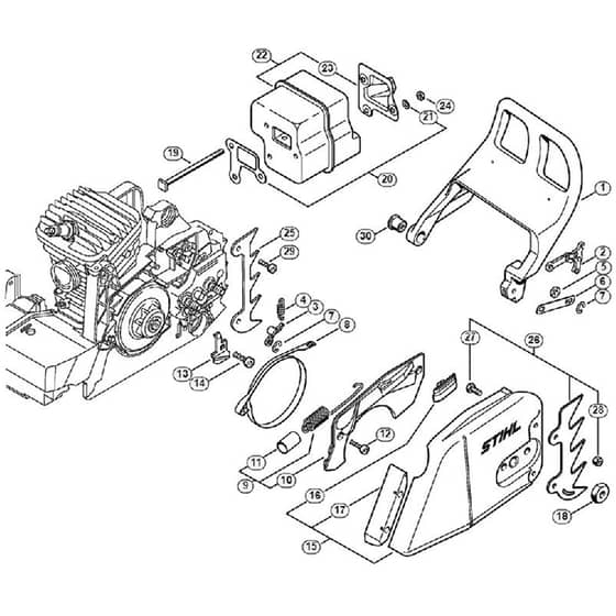 Genuine Stihl MS290 / D - Chain brake, Muffler