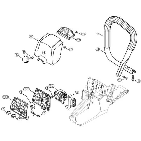 Genuine Stihl MS381 / J - Air filter, Handlebar