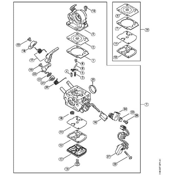 Genuine Stihl MS400 C-M / E - Carburetor parts 1140/13