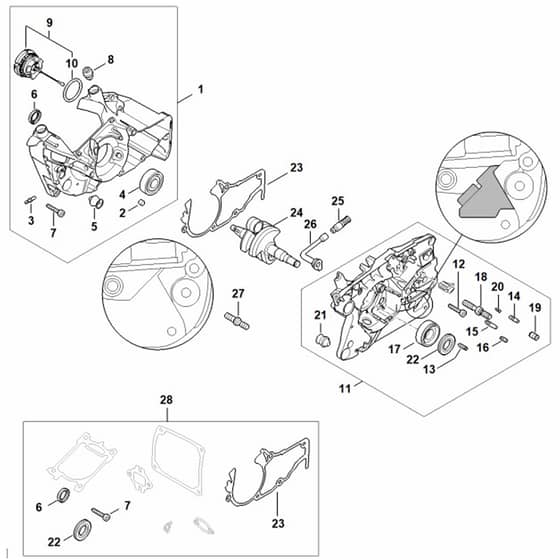 Stihl MS500i - Crankcase - Parts Diagram