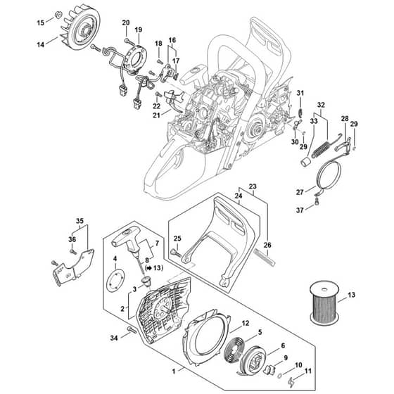 Genuine Stihl MS500i / B - Ignition system, Fan housing