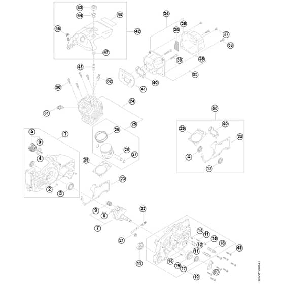 Genuine Stihl MS881 / A - Crankcase, Cylinder, Muffler, Shroud