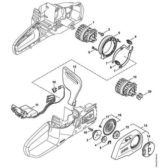 Stihl MSA140 C-B - Electric Motor - Electronic Module - Chain Sprocket Cover - Parts Diagram
