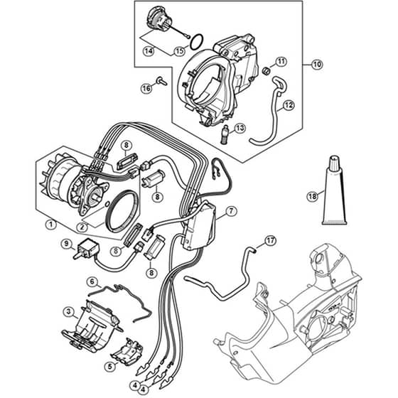 Genuine Stihl MSA161 T / B - Electric motor, Electronic module, Oil tank
