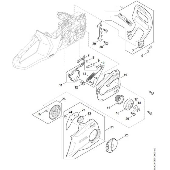 Stihl MSA220.0 C-B - Hand Guard - Chain Brake - Chain Tensioner - Parts Diagram