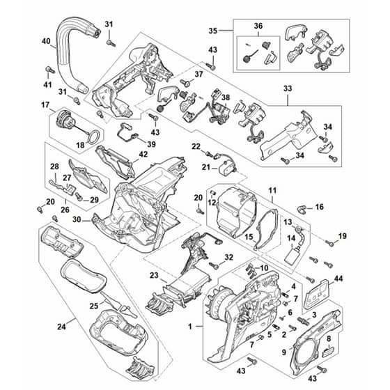 Stihl MSA220.1 TC-O - Electric Motor, Electronic Module, Handle Housing - Parts Diagram