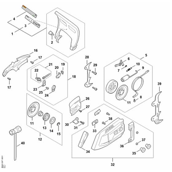 Stihl MSA300.1 - Hand Guard, Chain Brake, Chain Tensioner - Parts Diagram