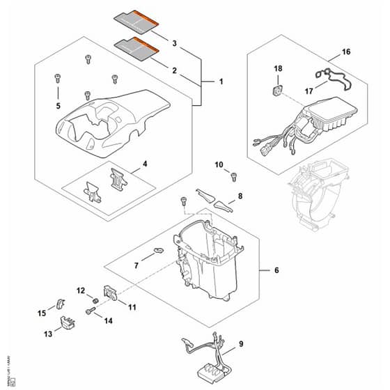 Stihl MSA300.1 - Battery Compartment, Electronic Module - Parts Diagram