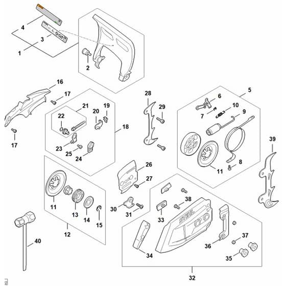 Stihl MSA300.1 C-O - Hand Guard, Chain Brake, Chain Tensioner - Parts Diagram