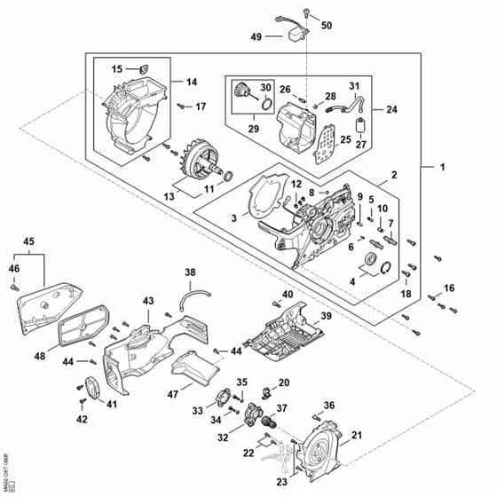 Stihl MSA300.1 C-O - Motor Housing, Electric Motor, Oil Tank - Parts Diagram