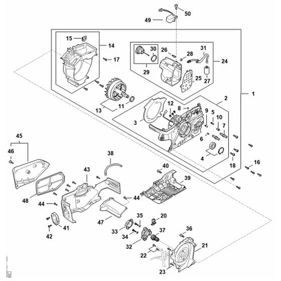 Stihl MSA300.1 - Motor Housing, Electric Motor, Oil Tank - Parts Diagram