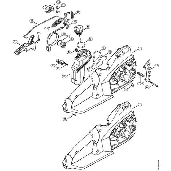 Genuine Stihl MSE190 C-BQ / D - Handle housing, Oil tank