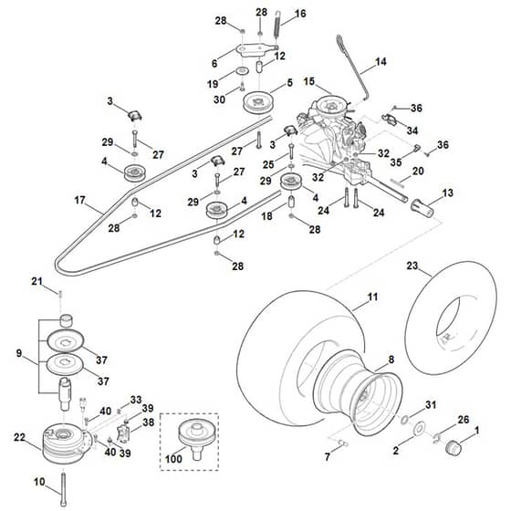 Viking MT4097.1 SX - Gearbox, Rear Wheel, Blade Clutch - Parts Diagram