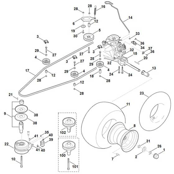 Viking MT6112.1 ZL - Gearbox, Rear Wheel, Blade Clutch - Parts Diagram