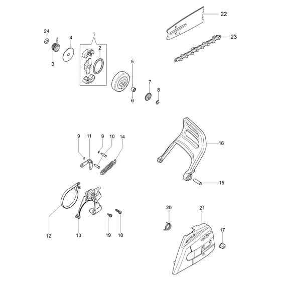 MT 350 S - Efco Chainsaw Chain cover and clutch Diagram