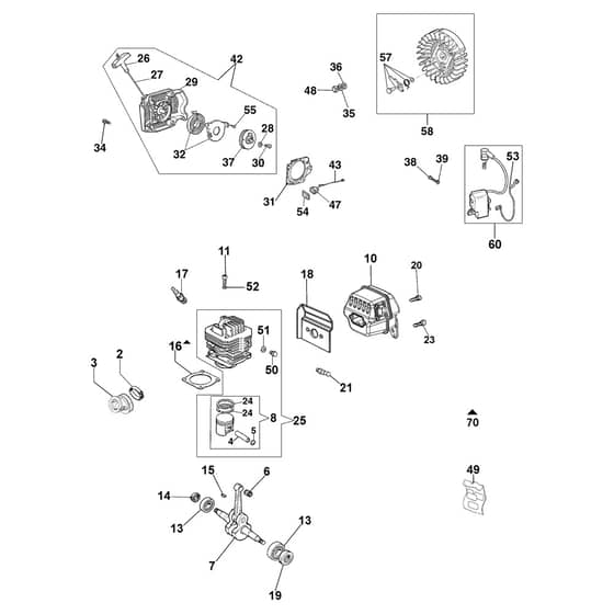 MT 6300 - Efco Chainsaw Engine and starter Diagram