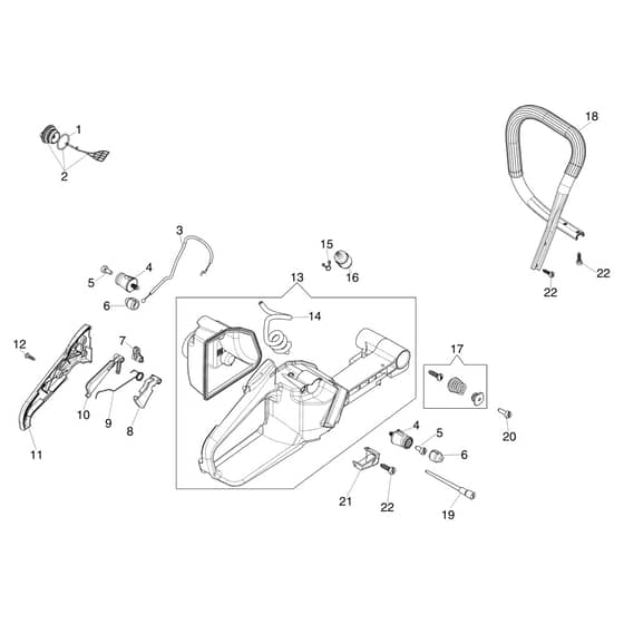 MT 6510 - Efco Chainsaw Tank and handle Diagram