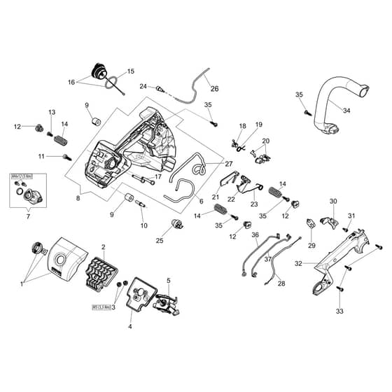 MTT 3600 - Efco Chainsaw Handle and air filter Diagram