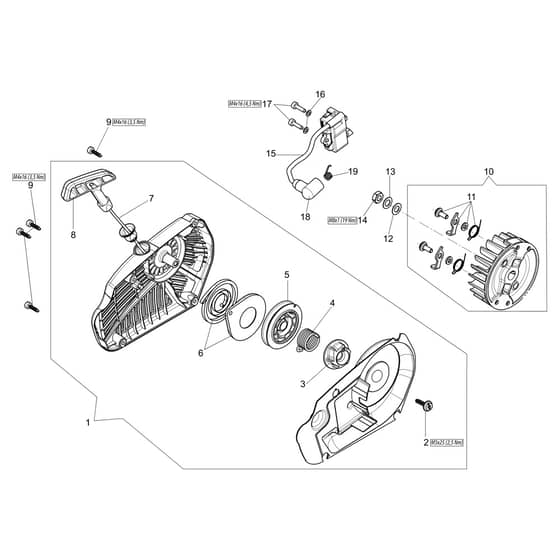 MTT 3600 - Efco Chainsaw Starter Assy Diagram