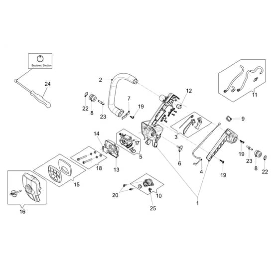 MTTH 2400 - Efco Chainsaw Handle and air filter Diagram