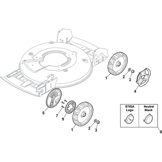 MULTICLIP 50 SXE B - 2021 - 291502528/ST1 - Stiga Rotary Mower Wheels and Hub Caps Diagram