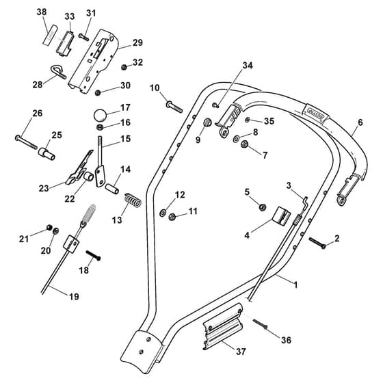 MULTICLIP PRO 53 SVX H - 2019 - 293533038/ST1 - Stiga Rotary Mower Handle Upper Part Diagram