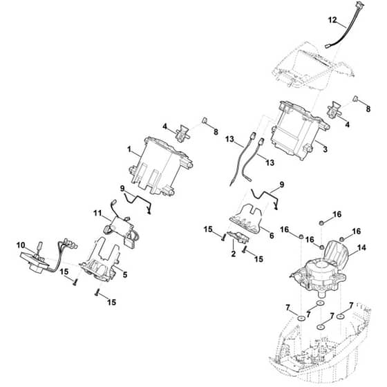 Stihl MVP 850.1 S - Battery Bracket, Electronics, Motor - Parts Diagram