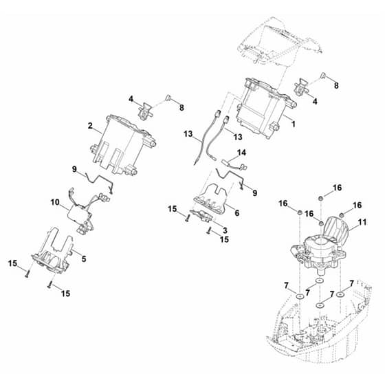 Stihl MVP 850.1 X - Battery Bracket, Electronics, Motor - Parts Diagram