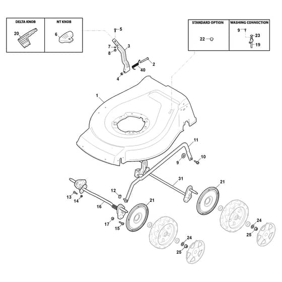 NT 534 - 2022-2024 - 299531043/CX - Castel Garden Rotary Mower Deck and Height Adjusting Diagram