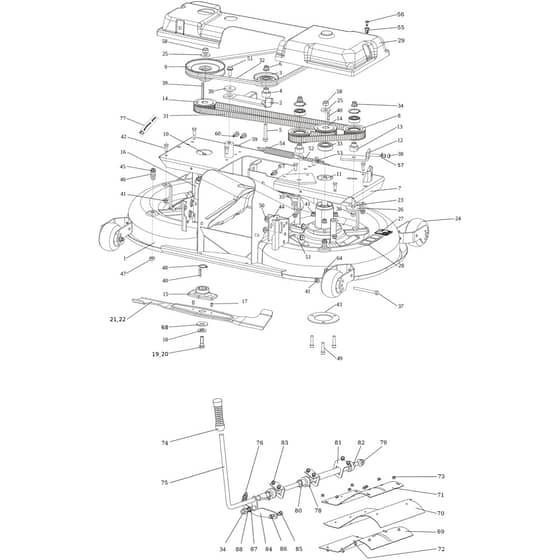OM 106/24 KH (K2400AVD V-TWIN-EURO5) - 2024 - Oleo-Mac Ride On Mower Mowing deck (1/2) Diagram