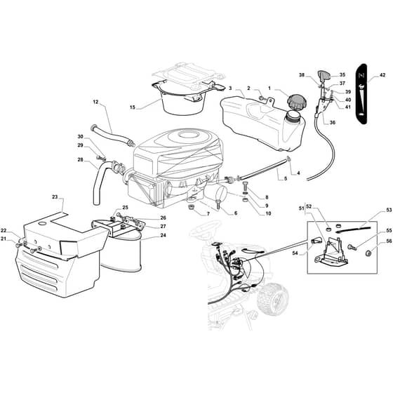 OM 108L/18.5 H - 2020 - Oleo-Mac Ride On Mower Tank, muffler and guards Diagram