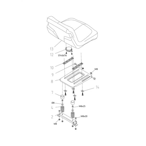 OM 109L/16 K - 2025 - Oleo-Mac Ride On Mower Seat Diagram