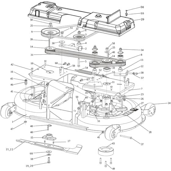 OM 124/24 KH (K2400AVD V-TWIN-EURO5) - 2024 - Oleo-Mac Ride On Mower Mowing deck (1/2) Diagram