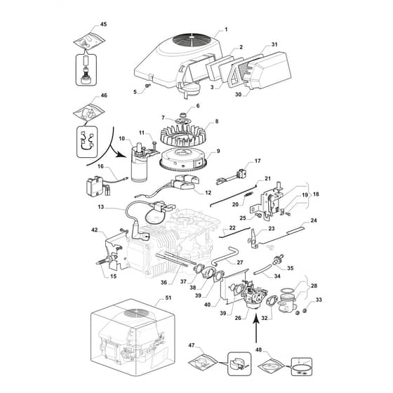 OM 84/12.5 K M - 2023 - Oleo-Mac Ride On Mower Starter, carburettor and air filter Diagram