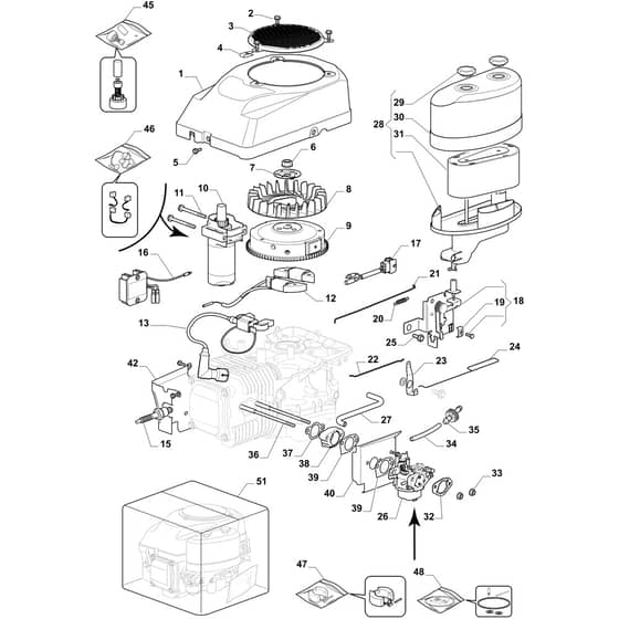 OM 84/14.5 K H - 2019 - Oleo-Mac Ride On Mower Starter, carburettor and air filter Diagram