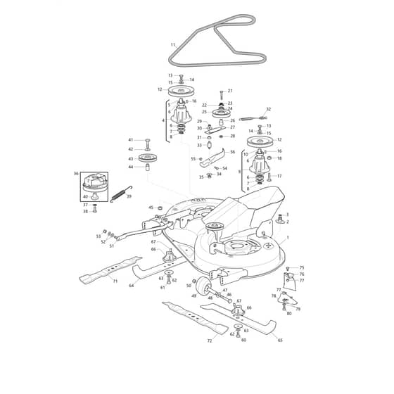 OM 84/14.5 K H - 2023 - Oleo-Mac Ride On Mower Mowing Deck Diagram