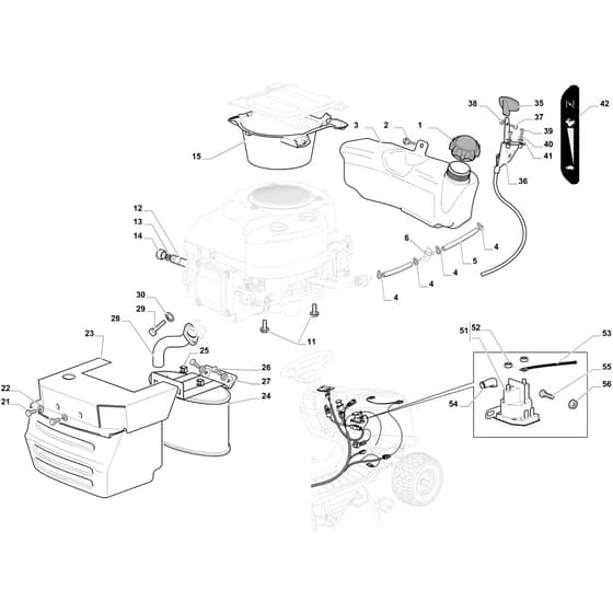 OM 84/14.5 K H - 2023 - Oleo-Mac Ride On Mower Tank, muffler and guards Diagram