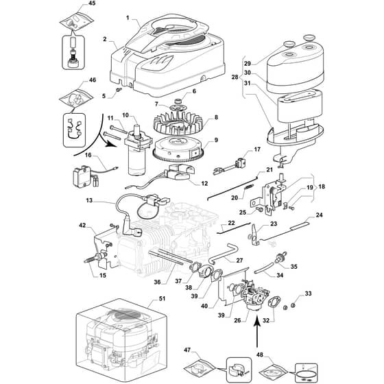 OM 93/16 K - 2020 - Oleo-Mac Ride On Mower Starter, carburettor and air filter Diagram