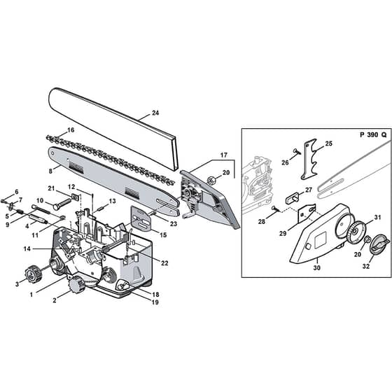 P 390 - 2004 - 222716000/KRO - Stiga Chainsaw Crankcase-Trim Group Diagram