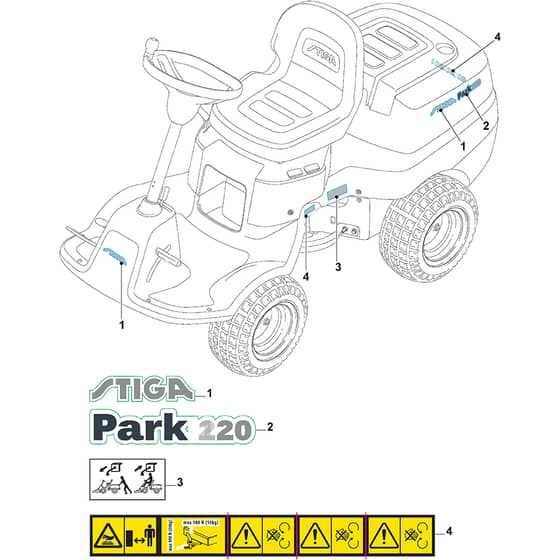 PARK 220 - 2018 - 2F5820321/STX - Stiga Front Mower Labels Diagram